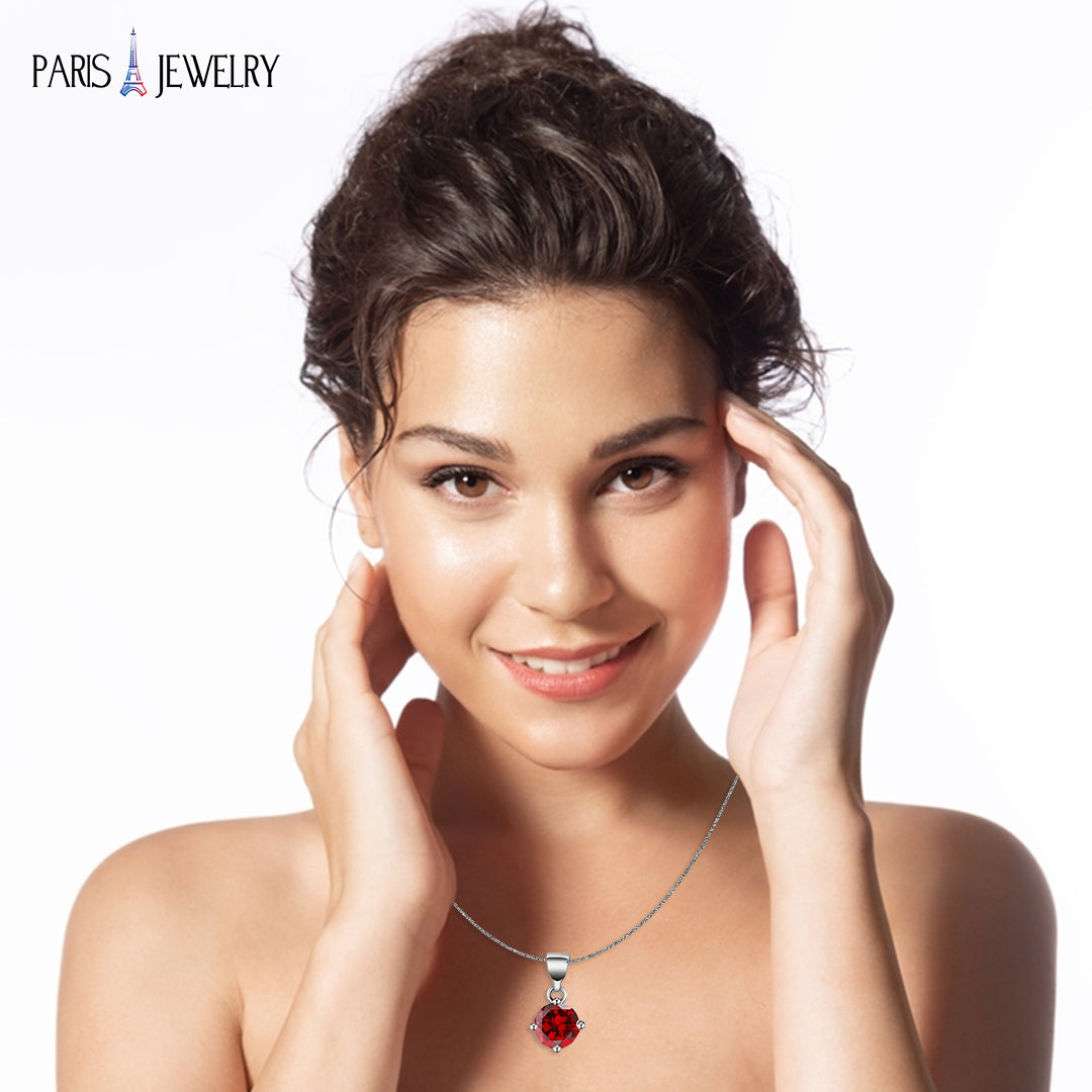 18K White Gold 1/2 Carat Created Ruby Round Stud Necklace Plated 18 inch