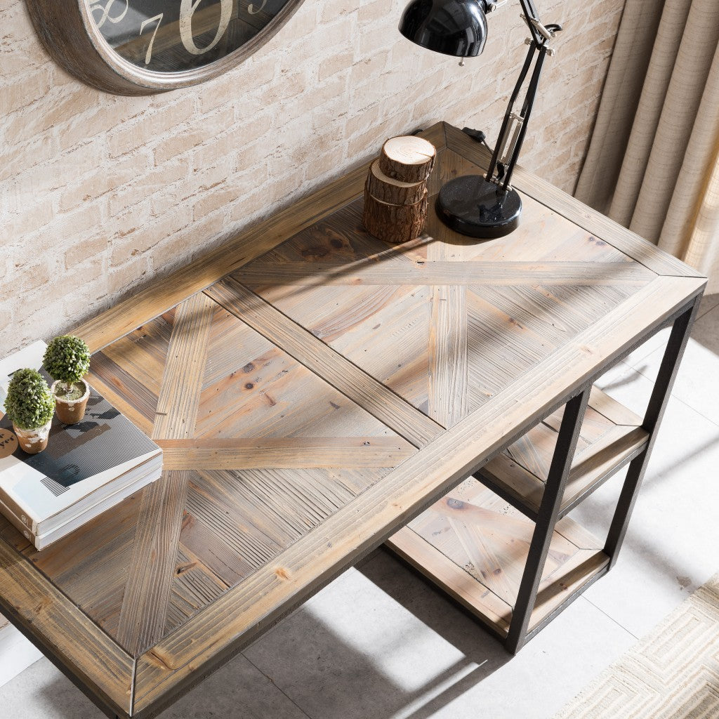 Black Reclaimed Wood Writing Desk By Homeroots | Desks | Modishstore - 2
