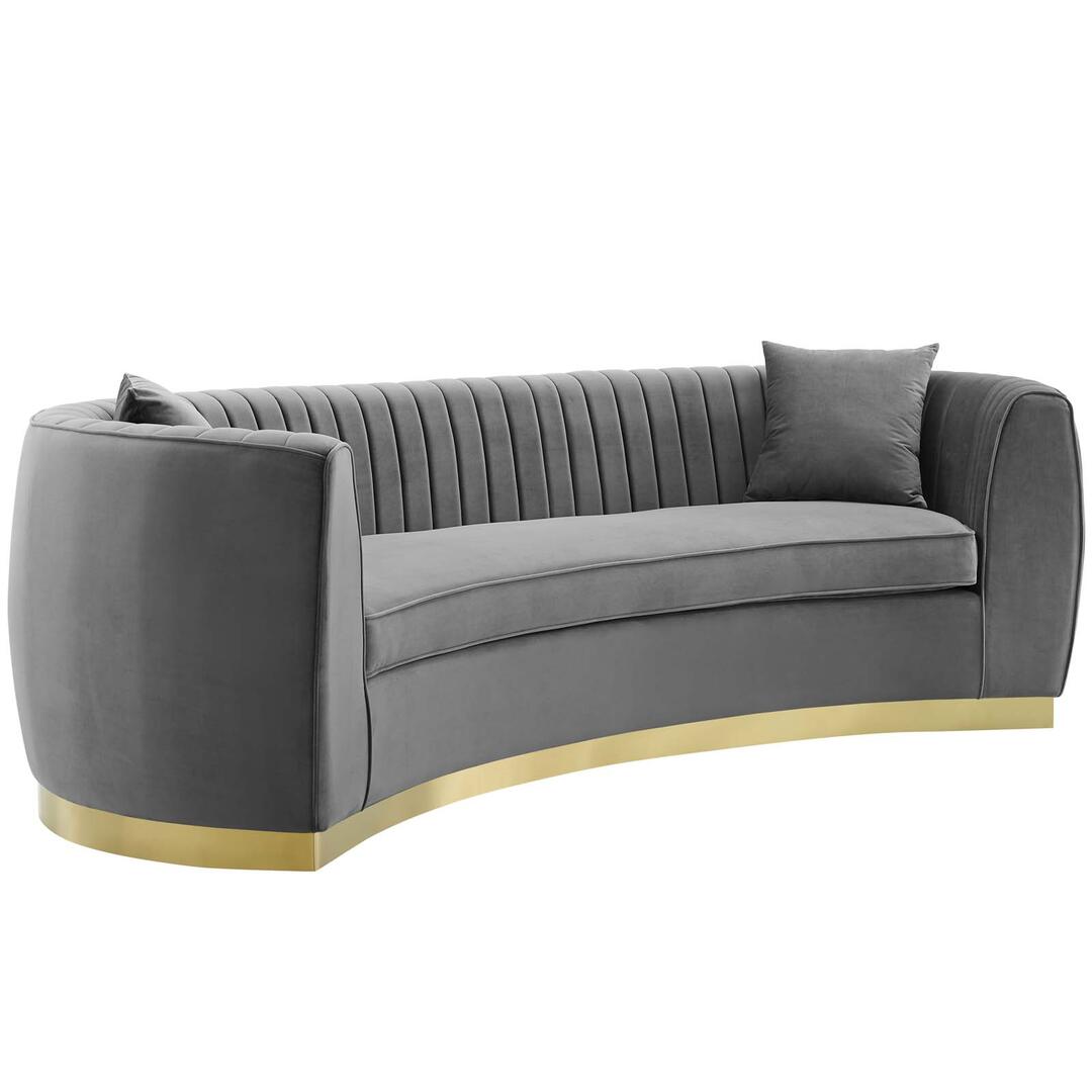 Enthusiastic Vertical Channel Tufted Curved Performance Velvet Sofa | Sofas | Modishstore-15