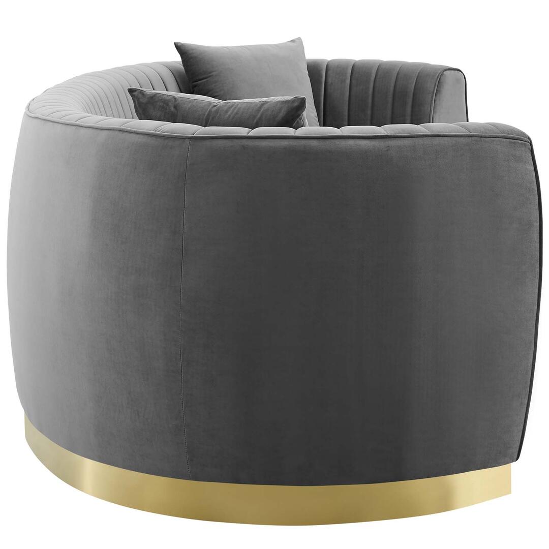 Enthusiastic Vertical Channel Tufted Curved Performance Velvet Sofa | Sofas | Modishstore-16