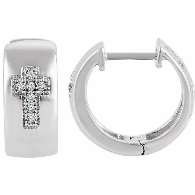 Sterling Silver .05 CTW Natural Diamond Cross Huggie Earrings