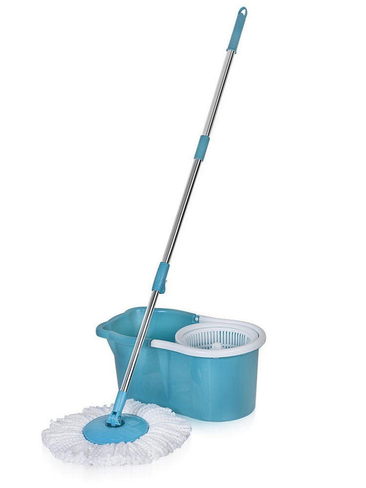 Gala Aqua Spin Mop with 4 Wheels & Big Bucket with 2 Microfiber Refills, Floor Cleaning Mop with Bucket, pocha for Floor Cleaning, Mopping Set (White and Blue)