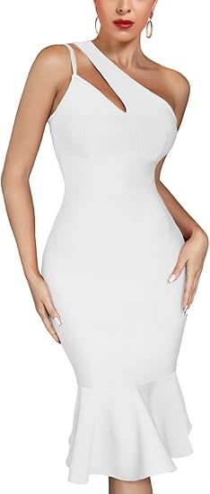 Maketina Women's One Shoulder Sleeveless Bandage Dresses Mermaid Bodycon Dress Cocktail Party