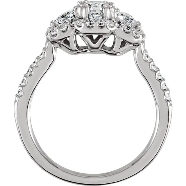 Sterling Silver 4.4 mm Round Cubic Zirconia Three-Stone Halo-Style Ring