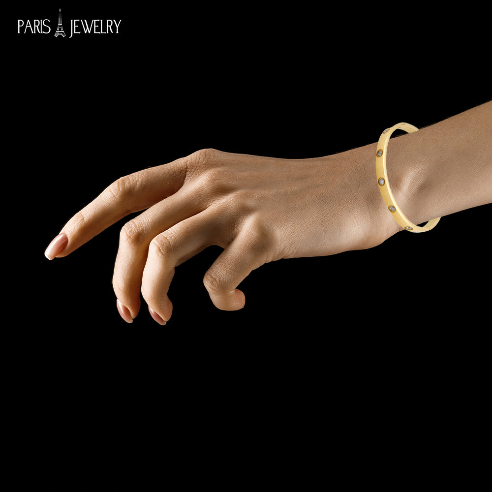 18K Yellow Gold 3 Carat Created White Sapphire CZ Bangle Cuff Bracelet Plated