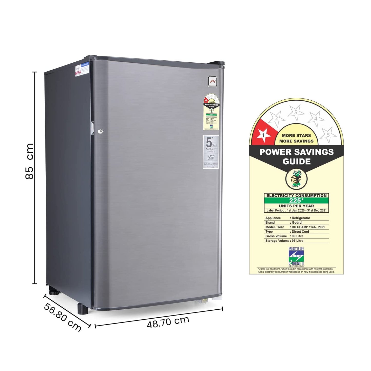 Godrej 99 L 1 Star Direct Cool Single Door Refrigerator (RD CHAMP 114A 13 WRF ST GR, Steel Grey, Wired Shelves)