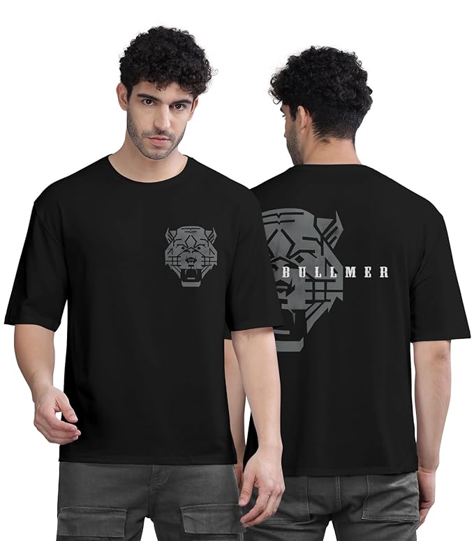 Trendy Front Printed Oversized Round Neck T-Shirt for Men