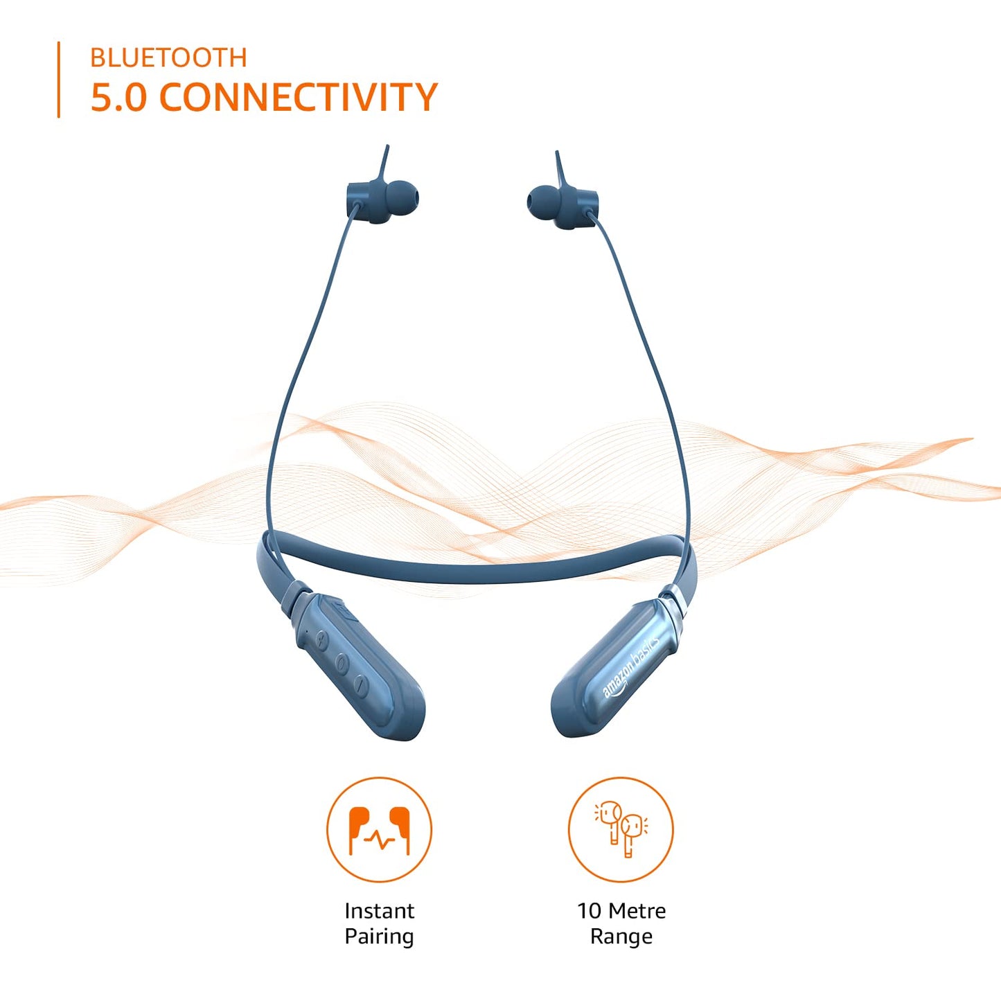 Copy of Amazon Basics Bluetooth 5.0 Neckband with Up to 30 Hours Playtime, Magnetic Earbuds, Voice Assistant, Dual Pairing and IPX6 Rated, Blue