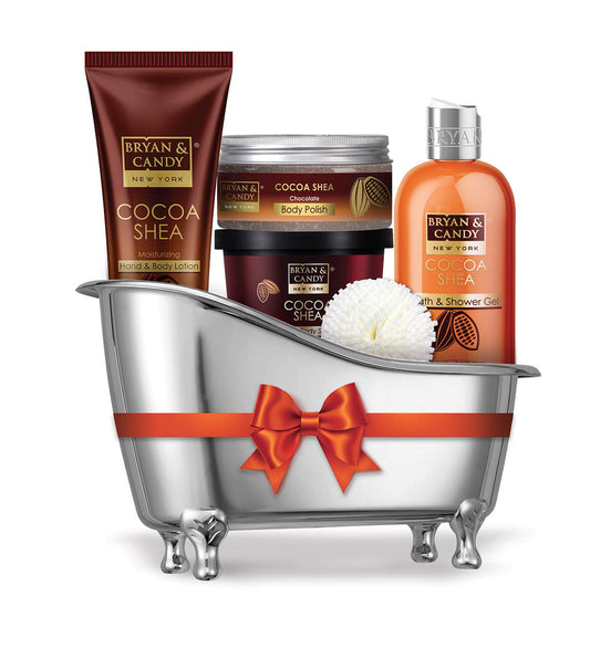 Bryan & Candy New York Cocoa Shea Bath Tub Kit Diwali Gift Set For Women And Men, Complete Home Spa Experience (Shower Gel, Hand & Body Lotion, Sugar Scrub, Body Polish)