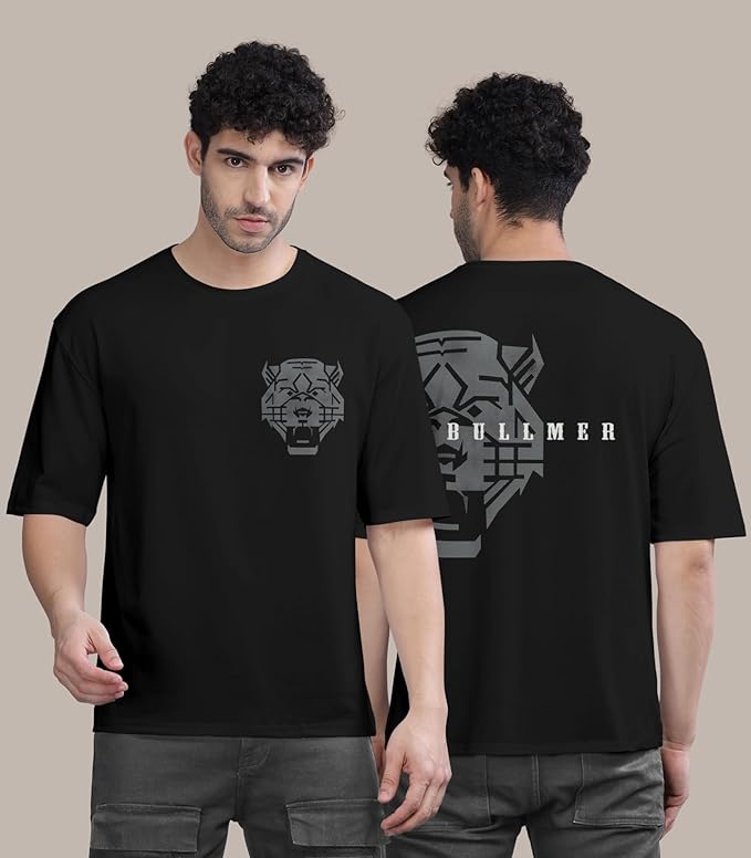 Trendy Front Printed Oversized Round Neck T-Shirt for Men