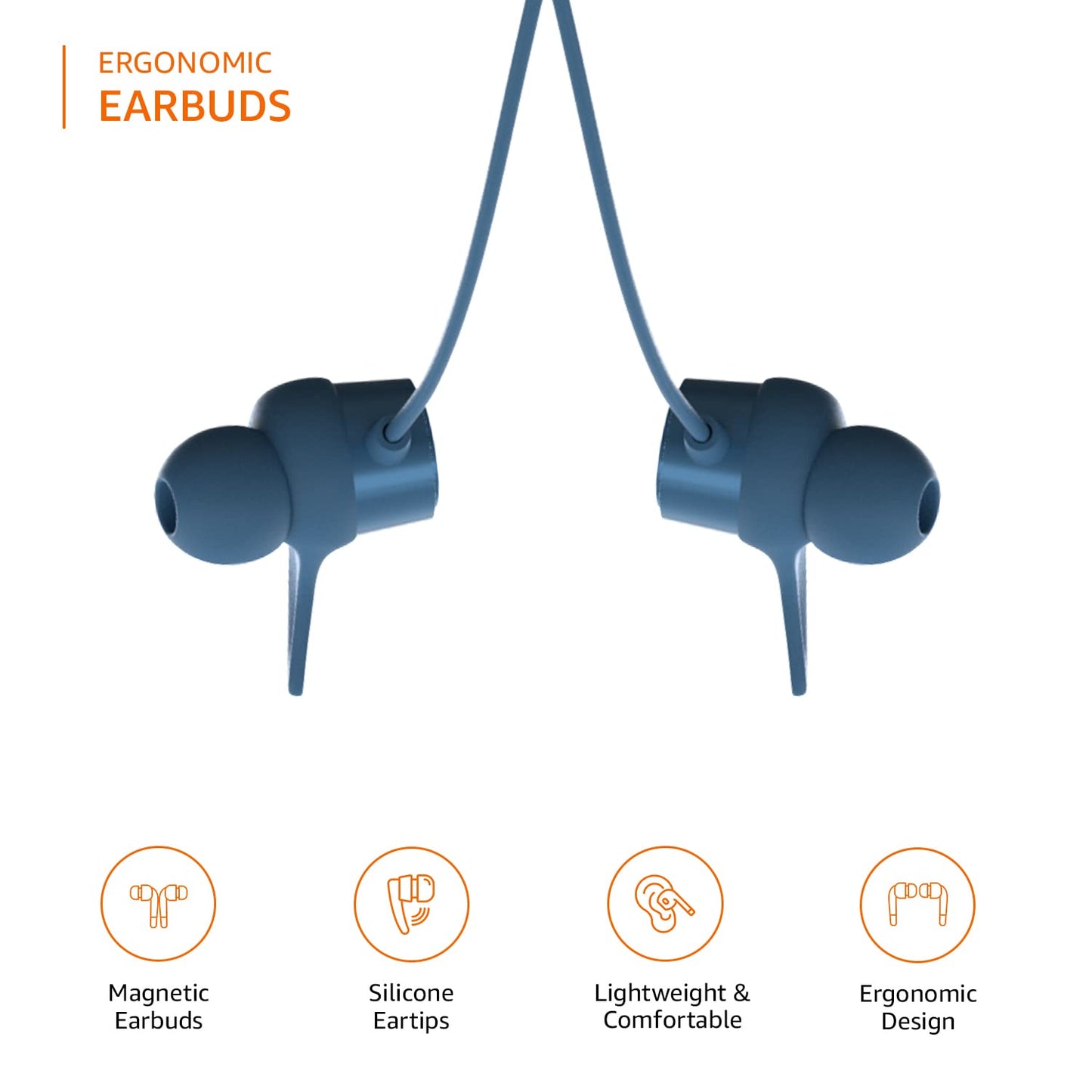 Amazon Basic Bluetooth 5.0 Neckband with Up to 30 Hours Playtime, Magnetic Earbuds, Voice Assistant, Dual Pairing and IPX6 Rated, Blue