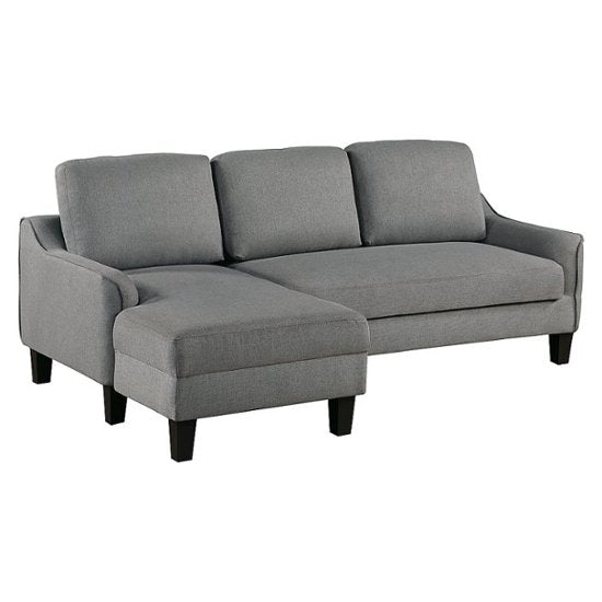 OSP Home Furnishings - Lester Sofa With Chaise and Twin Sleeper in Fabric With Black Legs - Grey