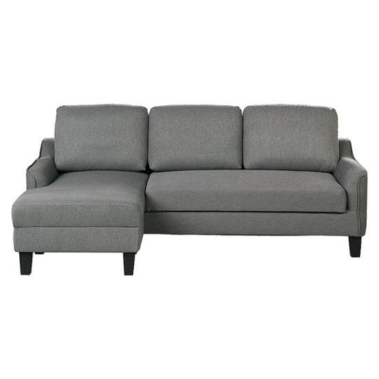 OSP Home Furnishings - Lester Sofa With Chaise and Twin Sleeper in Fabric With Black Legs - Grey