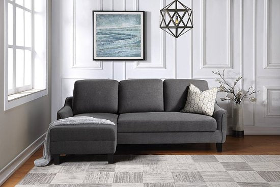 OSP Home Furnishings - Lester Sofa With Chaise and Twin Sleeper in Fabric With Black Legs - Grey