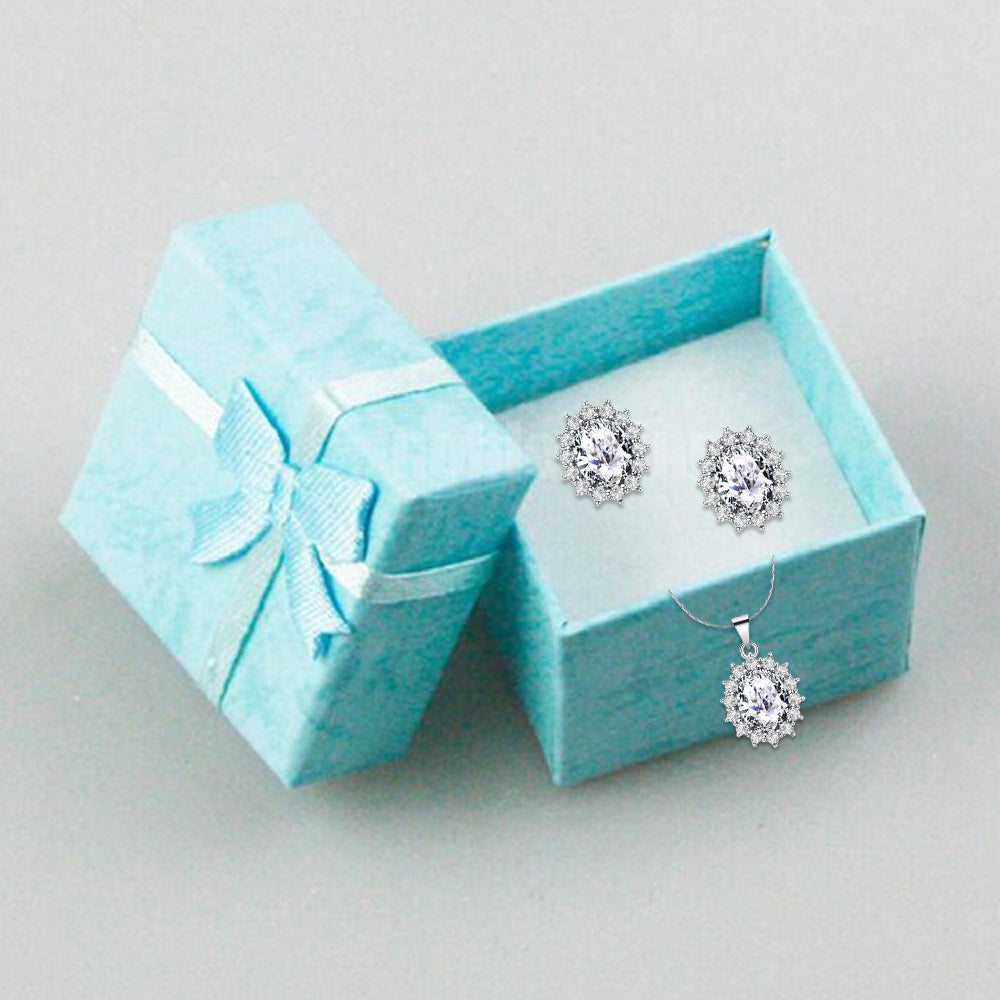 18K White Gold Created Diamond CZ Round 2 Carat Oval Necklace Plated 18 inch