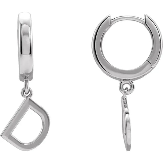 Sterling Silver Initial D Hinged Huggie Earring