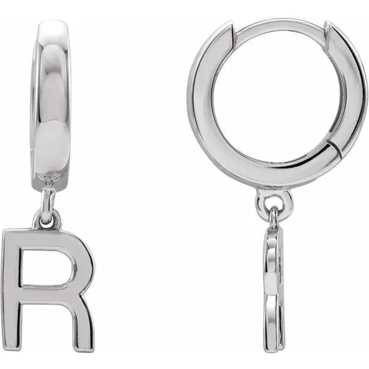 Sterling Silver Initial R Hinged Huggie Earring