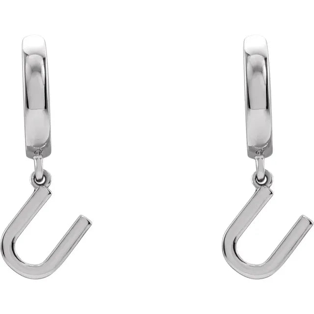 Sterling Silver Initial U Hinged Huggie Earring