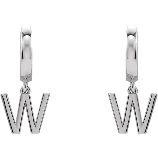 Sterling Silver Initial W Hinged Huggie Earring