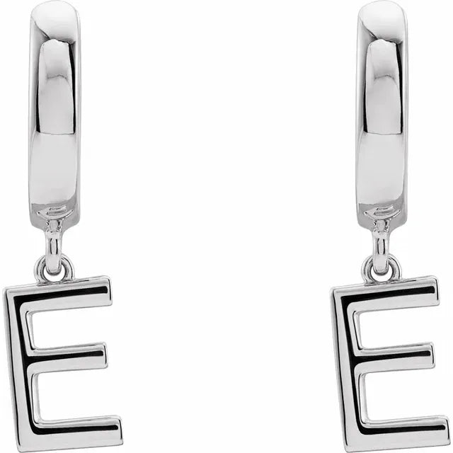 Sterling Silver Initial E Hinged Huggie Earring