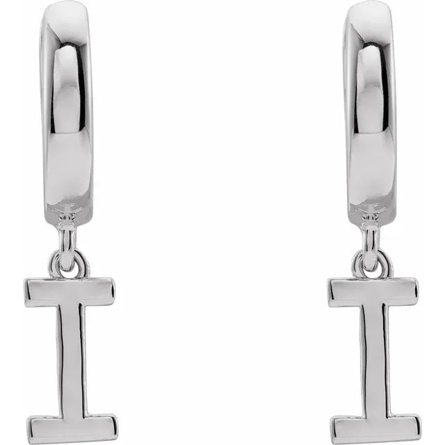 Sterling Silver Initial I Hinged Huggie Earring