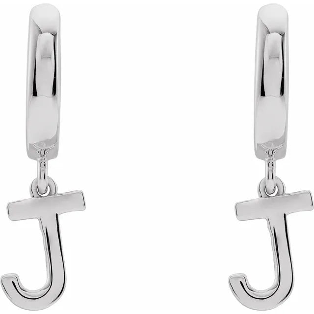Sterling Silver Initial J Hinged Huggie Earring