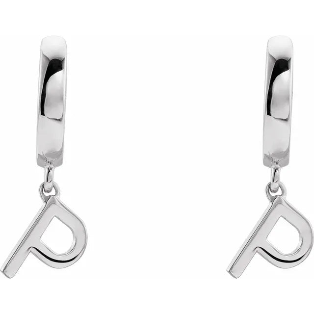Sterling Silver Initial P Hinged Huggie Earring