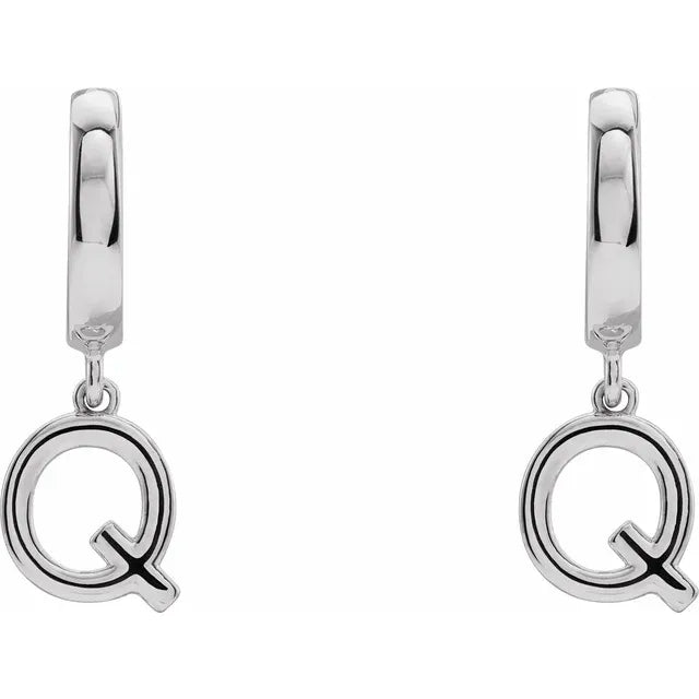 Sterling Silver Initial Q Hinged Huggie Earring