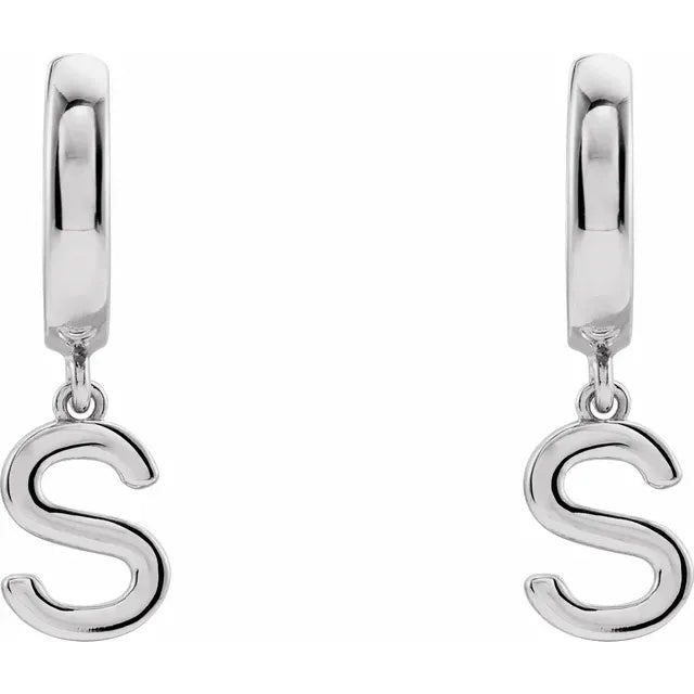 Sterling Silver Initial S Hinged Huggie Earring