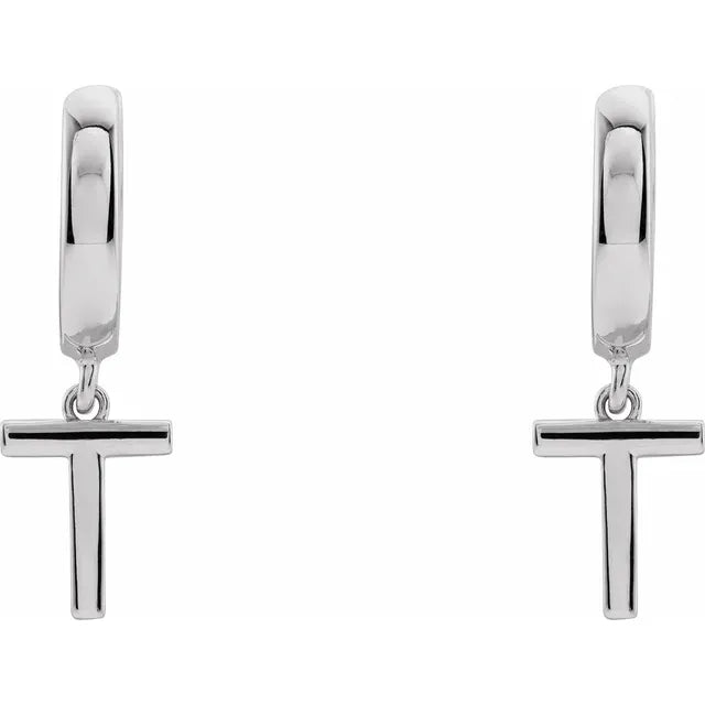 Sterling Silver Initial T Hinged Huggie Earring