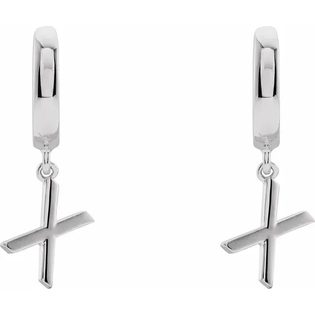 Sterling Silver Initial X Hinged Huggie Earring