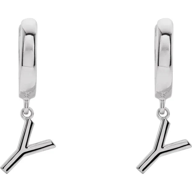 Sterling Silver Initial Y Hinged Huggie Earring