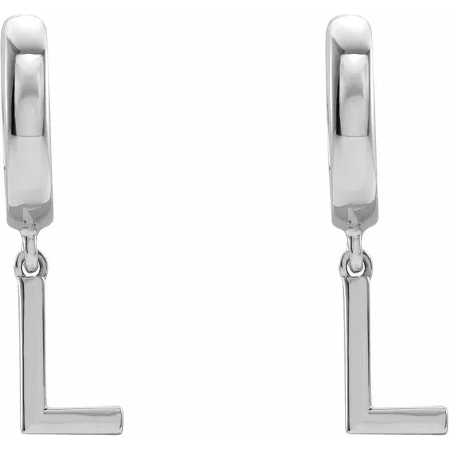 Sterling Silver Initial L Hinged Huggie Earring