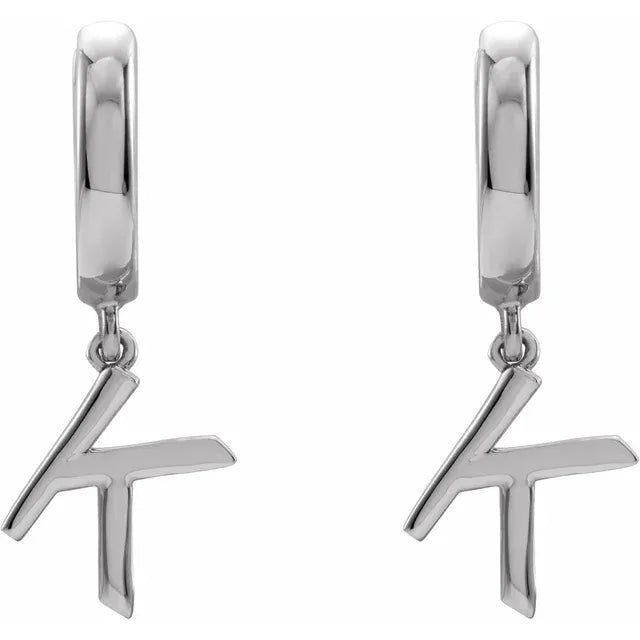 Sterling Silver Initial K Hinged Huggie Earring