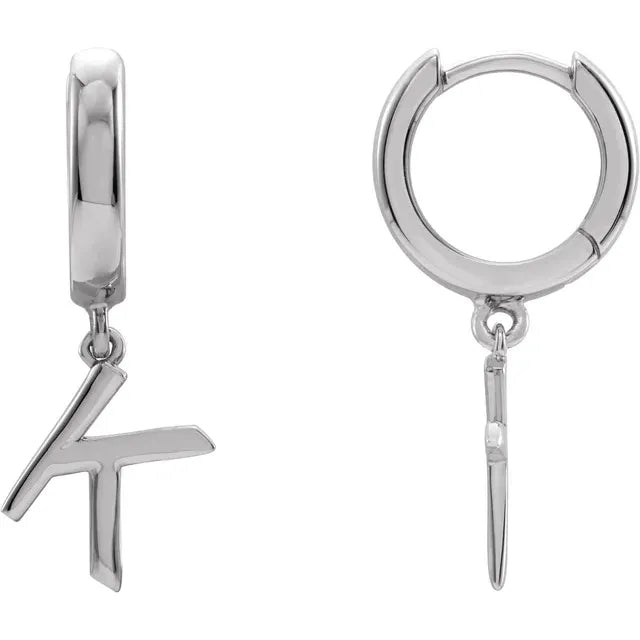 Sterling Silver Initial K Hinged Huggie Earring
