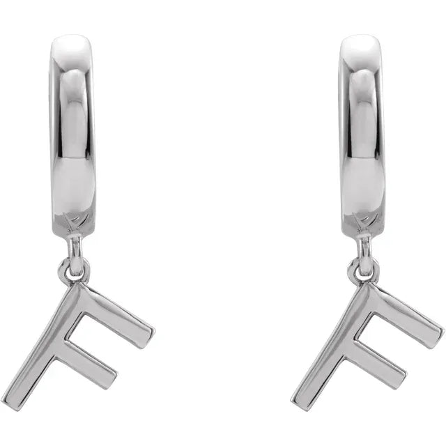 Sterling Silver Initial F Hinged Huggie Earring
