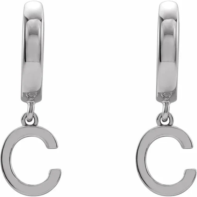 Sterling Silver Initial C Hinged Huggie Earring