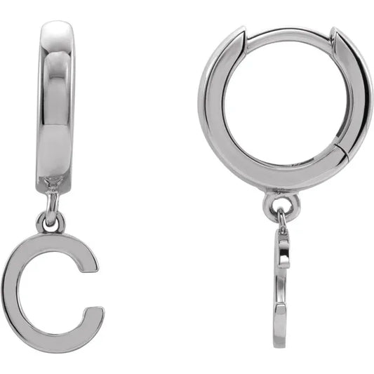 Sterling Silver Initial C Hinged Huggie Earring