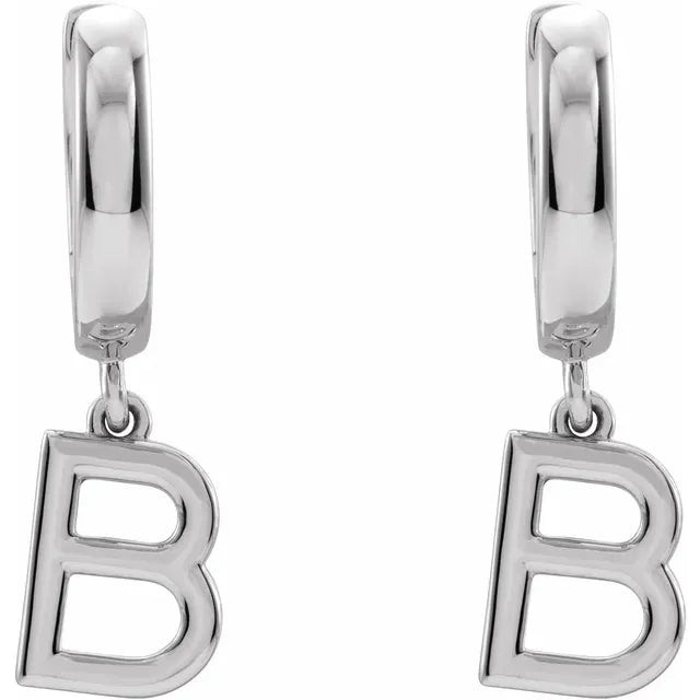 Sterling Silver Initial B Hinged Huggie Earring