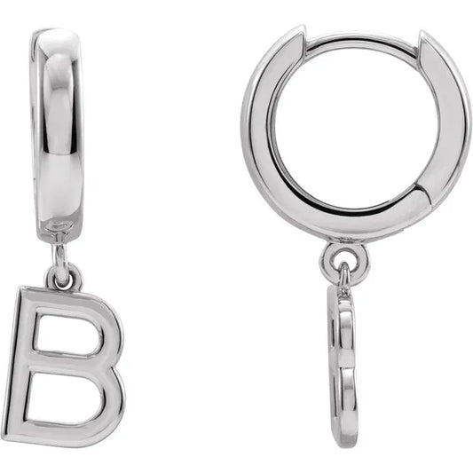 Sterling Silver Initial B Hinged Huggie Earring