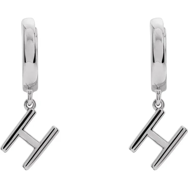 Sterling Silver Initial H Hinged Huggie Earring
