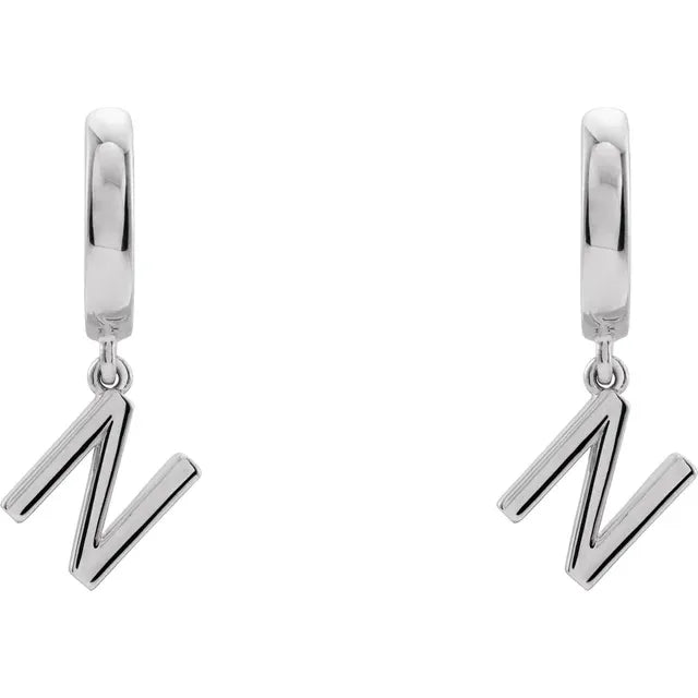 Sterling Silver Initial N Hinged Huggie Earring