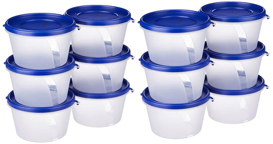 Amazon Brand - Solimo Nestable & Stackable Polypropylene Container Set, Round, 750 ml, Set of 12, Blue