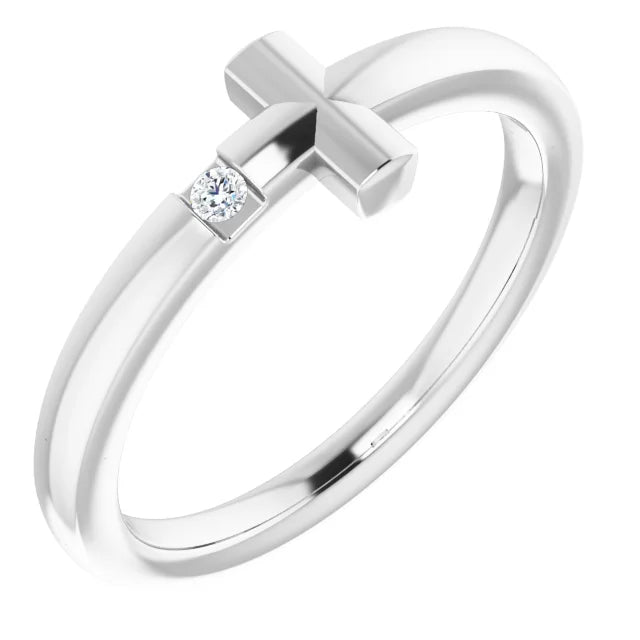 Sterling Silver .015 CTW Natural Diamond Youth Sideways Cross Ring