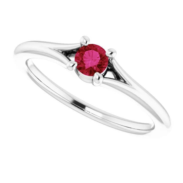 Sterling Silver Imitation Ruby Youth Solitaire Ring