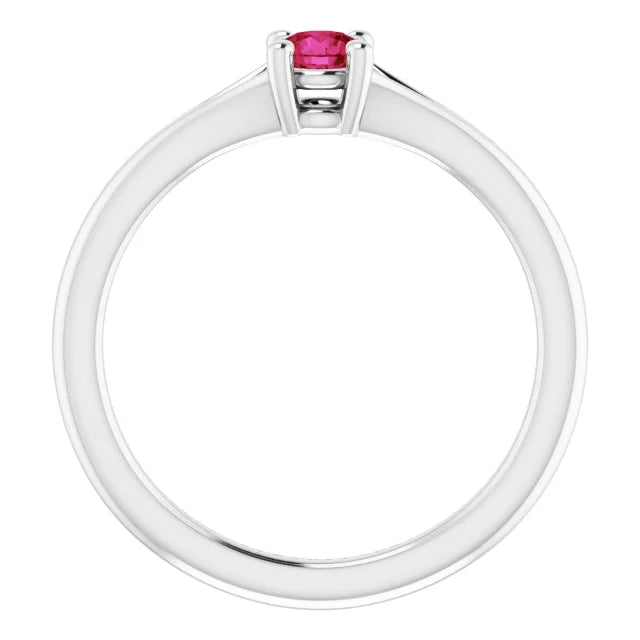 Sterling Silver Imitation Ruby Youth Solitaire Ring