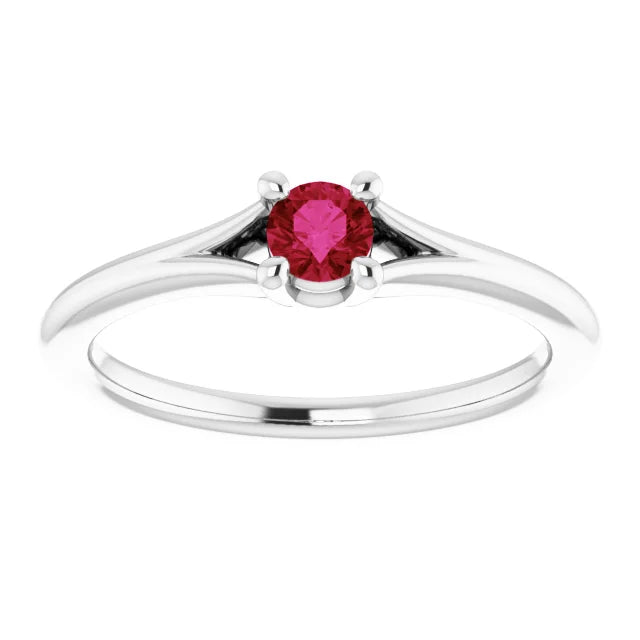 Sterling Silver Imitation Ruby Youth Solitaire Ring