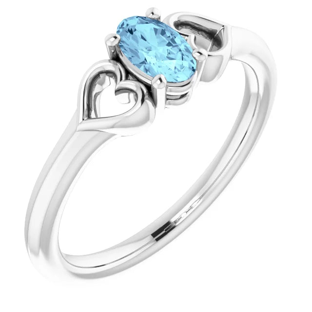 Sterling Silver Imitation Aquamarine Youth Heart Ring