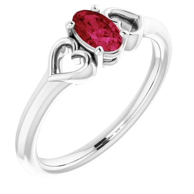 Sterling Silver Imitation Ruby Youth Heart Ring