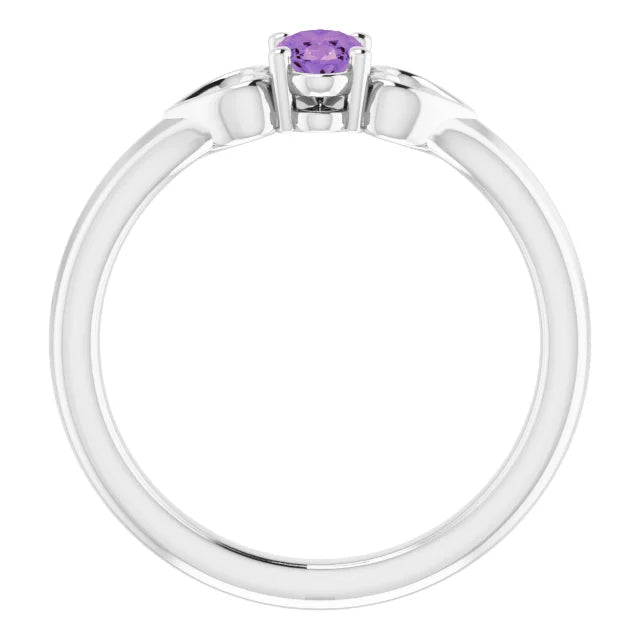 Sterling Silver Natural Amethyst Youth Heart Ring